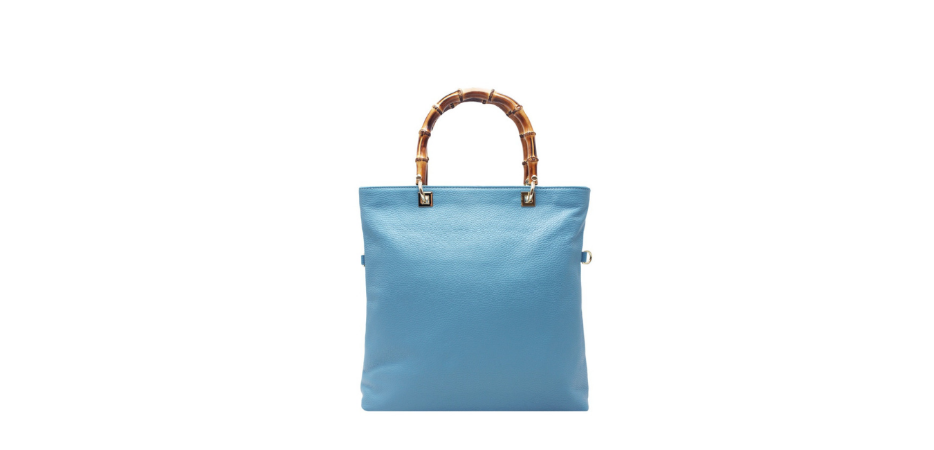 Leather Como Bag with Bamboo Handles in Turquoise